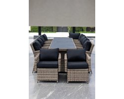 Luxe Polyrattan Tuinset voor 10 Personen met Tafel, Stoelen & Krukken – Inklapbare Tuinlounge met Aluminium Frame & Waterafstotende Kussens – Natuurkleur | Furnitureland