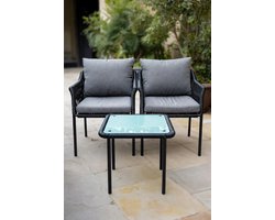 Luxe Polyrotan Balkonset 2-persoons met Tafel en 2 Stoelen – Weerbestendige Loungeset voor Balkon, Terras en Tuin – Ergonomisch Comfort met 5 cm Kussens – Zwart/Grijs – Furnitureland