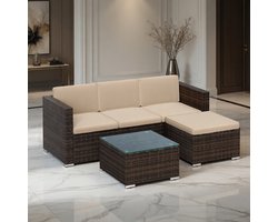 Luxe Polyrotan Hoek Loungeset 4-delig – Tuinset Bruin Taupe met Kussens & Glazen Tafel – Weerbestendige Balkon- & Terrasmeubels Outdoor Medahomestore