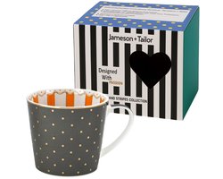 Luxe porselein Mok – Grijs met Gouden Stippen – 400 ml – Elegante Mok voor Koffie, Thee & Cappuccino – Perfect Cadeau voor Elke Gelegenheid