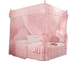 Luxe prinsessen slaapkamer decoratie - Hemelbed gordijn met klamboe voor meisjes & volwassenen - Roze (120*200*200)