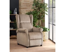 Luxe Relax Fauteuil Taglio – Beige & Grijs – Verstelbare Rugleuning – Comfortabele Lounge Stoel – Design Fauteuil met Zwart Kunststof Onderstel – 92-160 x 75 cm