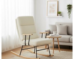 Luxe Relax Schommelstoel met Verstelbare Rugleuning & Uitschuifbare Voetsteun – Comfortabele Relaxfauteuil met Fleece Bekleding, Massief Rubberhout Poten, Draagvermogen 160 kg – Camelbruin – Voor Woonkamer, Slaapkamer & Thuisgebruik IndustrialHome