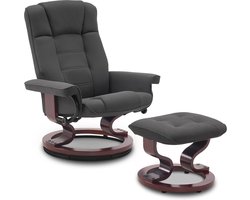Luxe Relaxfauteuil met Voetenbankje - 360 Graden Draaibaar en Verstelbaar met Hoge Zwartgrijze Stof