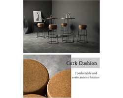 Luxe retro barkruk met kurken zitting, 65 cm / 75 cm - hoge barkruk met voetenbankje, rond champagnekleurig design voor keuken, bar, café, etc. - duurzaam, belastbaar tot 250 kg