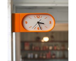 Luxe Retro Dubbelzijdige Wandklok & Tafelklok – Modern Mid-Century Wandsignaal Klok | Oranje | 28 cm