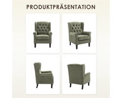 Luxe Retro Oorfauteuil Groen - Mid-Century Modern Relaxfauteuil met Knopenpatroon, Chenille Bekleding en Massief Houten Poten (78,2 x 75 x 95 cm)