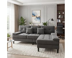 Luxe RetroGrijs Modulaire L-vormige Hoekbank 195x149x86 cm met Slaapfunctie, Verplaatsbare Voetenbank, Chenille Stof, 3-Zits Design Relax Sofa voor Kleine Appartementen – Antieke Vintage Comfort Hoekbank - Casa Serena