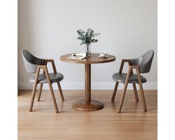 Luxe Ronde Eettafel Set voor 2 Personen – Mid-Century Modern Design – Compacte Keukentafel met 2 Comfortabele Stoelen – Metalen Frame & Walnoot/Zwart Afwerking – Ideaal voor Kleine Ruimtes, Café & Woonkamer Ganeey
