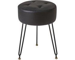 Luxe Ronde Kruk van Faux Leder met Gouden Stalen Poten, Voetsteun Kruk, Make-up IJdelheid Kruk Bijzettafel, PU Kaptafel Stoel, Poef Bank Kruk, Gouden Stalen Poten