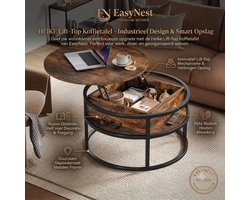 Luxe Ronde Lift Salontafel met Opbergruimte – Moderne Salontafel met Verborgen Opbergvak – Multifunctionele Woonkamer Tafel