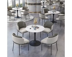 Luxe Ronde Marmeren Eettafelset 5-delig – Moderne Design Eettafel met 4 Gestoffeerde Stoelen – 60x75 cm Tafel – Voor Woonkamer, Kantoor, Hotel, Café of Winkelruimte – Novihome