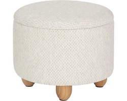 Luxe Ronde Poef Vivi - Met opbergruimte - Voetenbank met opbergruimte - Opbergbox hocker - Zitkist met deskel - Creme - Stof - 39x39x33 cm