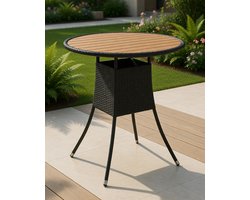 Luxe Ronde Tuin Tafel Ø70 cm – Polyrattan & Acaciahout – Weerbestendig Balkon Tafel Buiten – Zwart/Bruin | medahomestore