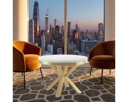Luxe Ronde Uitschuifbare Eettafel – Verstelbaar 8-10 Personen – Houten Blad met Gouden/Witte Metalen Frame – Modern Design voor Woonkamer en Keuken ganeey
