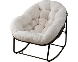 Luxe Rotan Schommelstoel - Voor Binnen en Buiten - Voor Volwassenen - Gewatteerde Kussens - Ergonomisch - Duurzaam - Woonkamer - Balkon - Terras - Wit