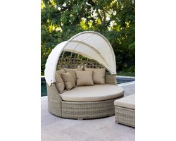 Luxe Rotan Zonne-eiland Loungeset met Baldakijn & Verstelbare Tafel – Weerbestendige Outdoor Tuinset Ø170 cm – Furnitureland