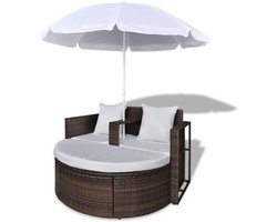 Luxe Rotan Zonneligbed voor Buiten met Parasol en Voetenbank