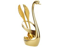 Luxe RVS Bestekset met Zwaanhouder - Elegante Vleugelvormige Fruitvorkjes en Lepels - Roestvrij Staal - Tafeldecoratie voor High Tea & Desserts