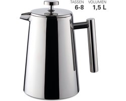 Luxe RVS Dubbelwandige Persfilterkan – 1,5L | Houdt Koffie 4 Uur Warm  | Stijlvol & Duurzaam Design,4-6 Kopjes