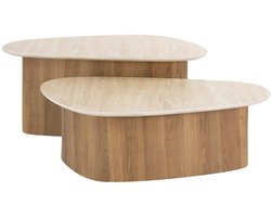 Luxe Salontafel Set van 2 - Bijzettafels Hout - Bijzettafeltjes Woonkamer - Antieke Tafelset - Salontafel Industrieel Hout - Decoratie Salontafel - Salon Tafel Industrieel & Landelijk - Grote & Kleine Tafel