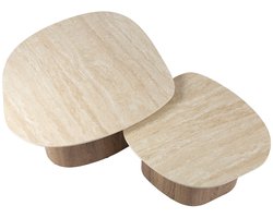 Luxe Salontafel Set van 2 - Bijzettafeltjes Woonkamer - Bijzettafels Hout - Antieke Ronde Tafelset - Salontafel Industrieel Hout - Decoratie Salontafel - Salon Tafel Industrieel & Landelijk - Grote & Kleine Tafel