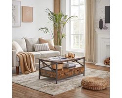 Luxe Salontafel - Woonkamertafel - Industrieel Salontafels - Met 2 Lade - voor Woonkamer - Vintage Bruin Zwart