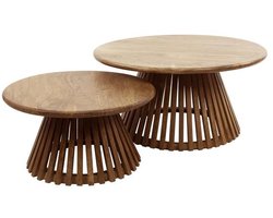 Luxe Salontafelset Rond set van 2 Mangohout - Bijzettafels Set van 2 - Salontafel Zwart Rond - Bijzettafeltjes Woonkamer - Salon Tafel Mangohout Rond - Salontafel industrieel Landelijk - Tafeltje Set 2 stuks Hout kleurig - 80cm