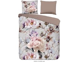 Luxe Satijnen Dekbedovertrek 240x220 cm - Bloemenprint - Grijs - 2 Persoons - 100% Katoen-Satijn