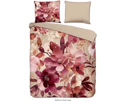 Luxe Satijnen Dekbedovertrek 240x220 cm - Bloemenprint - Zand/Roze - 2 Persoons - 100% Katoen-Satijn