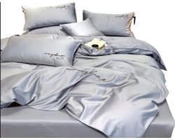Luxe Satijnen Dekbedovertrek Set 200x220 Zilver Grijs met Borduurwerk