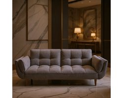 Luxe Scarlett Retro Fluwelen Slaapbank met Bedfunctie – 2/3-Zits Bankbed met Verstelbare Rugleuning – Antraciet Grijze Velvet Lounge Sofa met Massief Houten Poten – 215 cm – 250 kg Draagkracht – Vintage Design - House & Garden