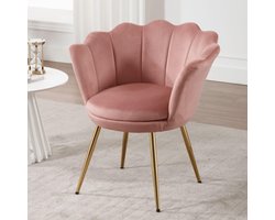 Luxe Schelpvormige Kaptafelstoel van Velvet met Elegante Gouden Poten – Fluwelen Loungestoel & Make-up Stoel voor Slaapkamer, Woonkamer en Bureau (42x44x76 cm) – Donkerroze