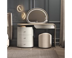 Luxe Schminktisch mit LED Beleuchtung & Spiegel – Moderner Make-up Tisch aus Holz mit 5 Schubladen & 3 Lichtfarben – Großer Kosmetiktisch für Schlafzimmer – Vormontiert & Stilvoll HomeByNicole