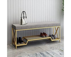 Luxe Schoenenkruk - Opbergbankje Flanel - Entree Woonkamer - Sterk Draagvermogen 300kg - Niet Gespecificeerd - Goud