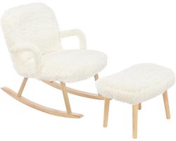 Luxe Schommelstoel met Voetenbank en Wollen Look Bekleding voor Woonkamer en Slaapkamer