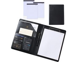 Luxe Schrijfmap Opbergmap A4 - Documentenmap Werkmap - Kantoor Conferentie Map - Inclusief Rekenmachine + Notitieblok, Penhouder & Pasjeshouder - Zwart