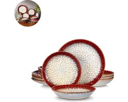 Luxe Serviesset – 12 delig – 4 persoons – Porselein - Bordenset – Dinner platen – Dessertborden - Soepplaat - Rood