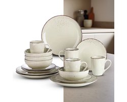 Luxe Serviesset – 16 delig – 4 persoons – Keramisch - Bordenset – Dinner platen – Dessertborden - Mokken - Kommen - Beige