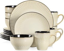 Luxe Serviesset – 16 delig – 4 persoons – Porselein - Bordenset – Dinner platen – Dessertborden - Kommen - Mokken - Beige