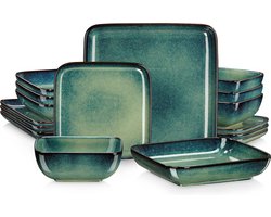 Luxe Serviesset – 16 delig – 4 persoons – Porselein - Bordenset – Dinner platen – Dessertborden - Kommen - Mokken - Schaaltjes -Groen