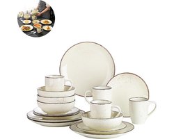 Luxe Serviesset – 16 delig – 4 persoons – Porselein - Bordenset – Dinner platen – Dessertborden - Kommen - Mokken - Schaaltjes - Wit