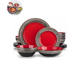 Luxe Serviesset – 16 delig – 4 persoons – Porselein - Bordenset – Dinner platen – Dessertborden - Kommen - Pastaborden - Rood