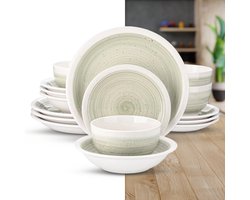 Luxe Serviesset – 16 delig – 4 persoons – Porselein - Bordenset – Dinner platen – Dessertborden - Kommen - Pastakom - Beige