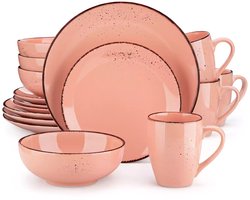 Luxe Serviesset – 16 delig – 4 persoons – Steengoed - Bordenset – Dinner platen – Dessertborden - Kommen - Mokken - Roze