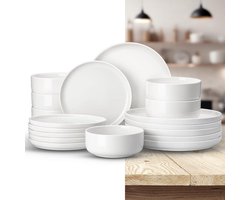 Luxe Serviesset – 18 delig – 6 persoons – Porselein - Bordenset – Dinner platen – Dessertborden - Kommen - Ivoorwit