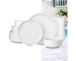 Luxe Serviesset – 18 delig – 6 persoons – Porselein - Bordenset – Dinner platen – Dessertborden - Kommen - Wit