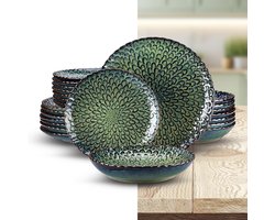 Luxe Serviesset – 24 delig – 8 persoons – Porselein - Bordenset – Dinner platen – Dessertborden - Pastabord - Groen