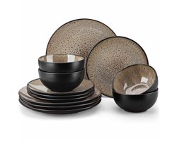 Luxe Serviesset – 24 delig – 8 persoons – Steengoed - Bordenset – Dinner platen – Dessertborden - Kommen - Bruin