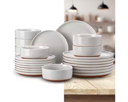 Luxe Serviesset – 24 delig – 8 persoons – Steengoed - Bordenset – Dinner platen – Dessertborden - kommen - Grijs